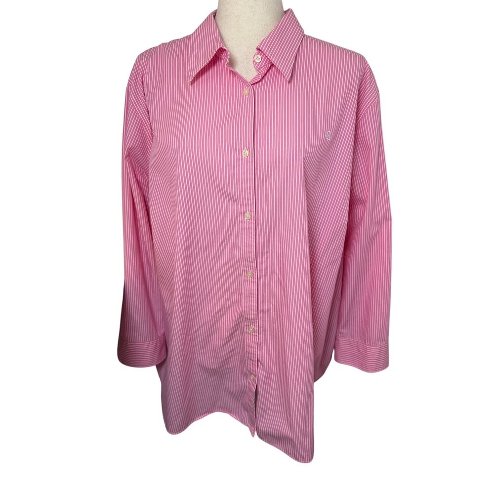 Lauren Ralph Lauren Pink White Pinstripe Cotton Plus Size Button Shirt Size 3X